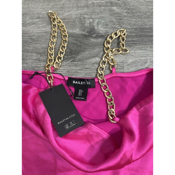 Bailey 44 Satin Bright Pink Crop Top | Gold Chain Straps | Size S | NWT Revolve - Picture 2 of 9